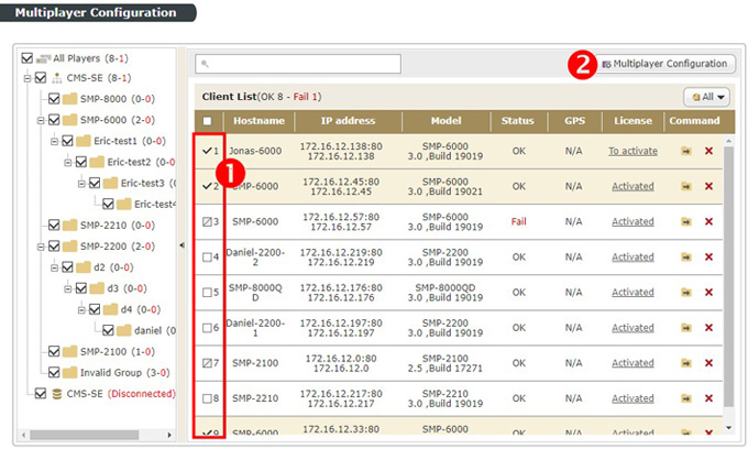 Select multiple players for configuration Select multiple players for configuration