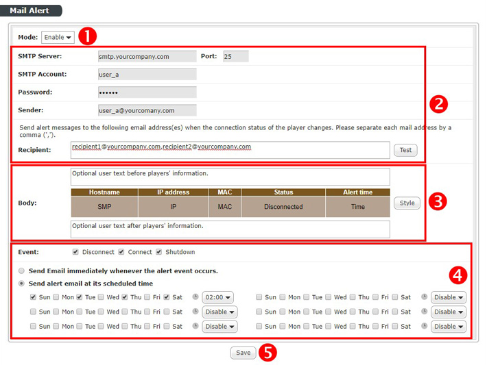 Alert Email settings